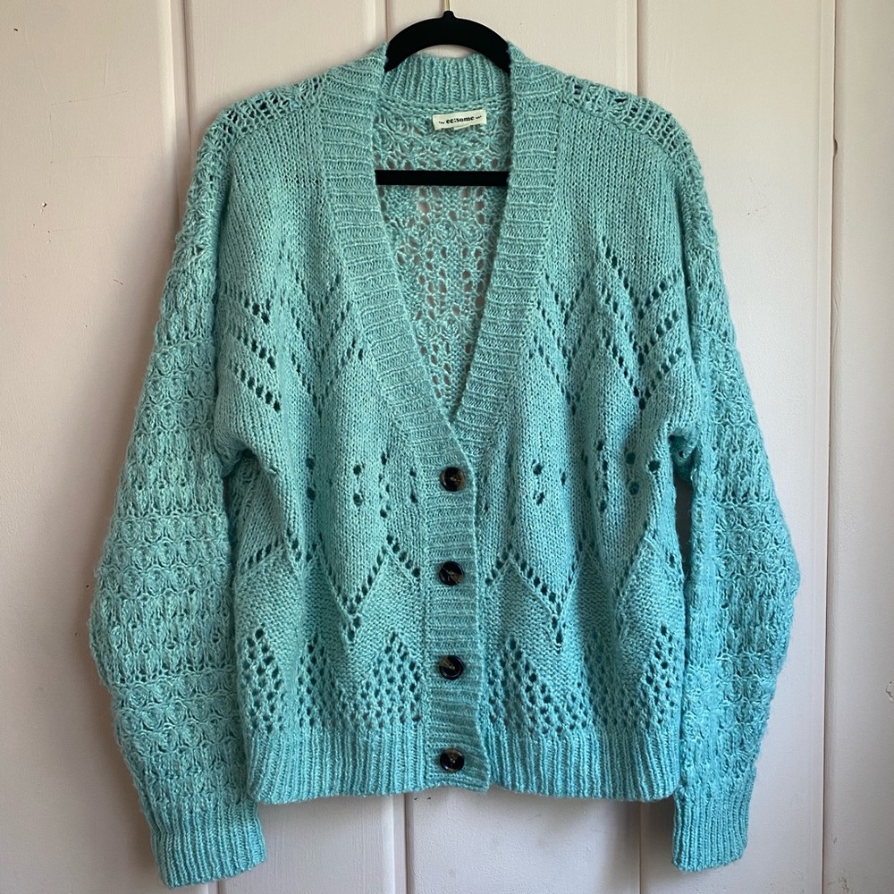 Women's Light Turquoise Blue Knit Cardigan Sweater szL